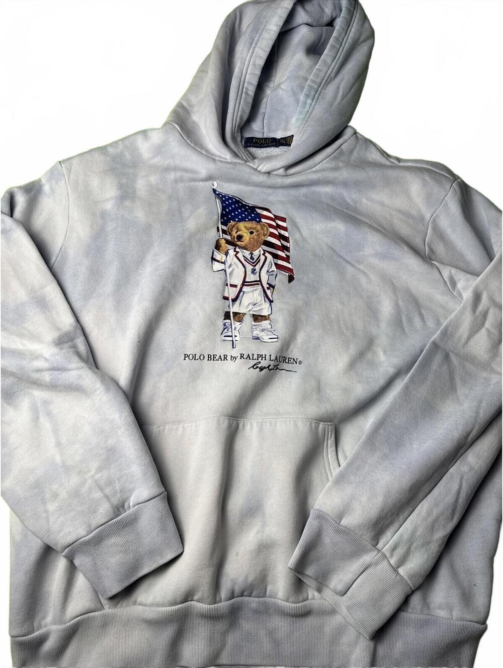 Ralph Lauren Polo Bear Hoodie with American Flag Graphic, XX
